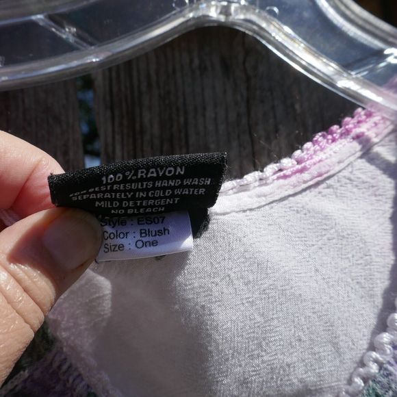 Sakkas Tunic Top One Size Boho Short Sleeve Palm Trees Crochet Trim Pink Blush - Picture 6 of 9